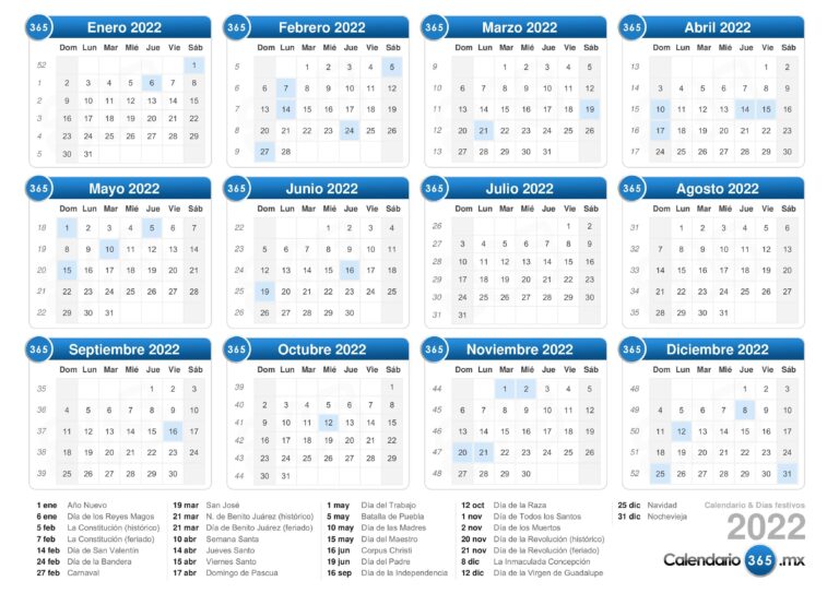 calendario con semanas marcadas en el