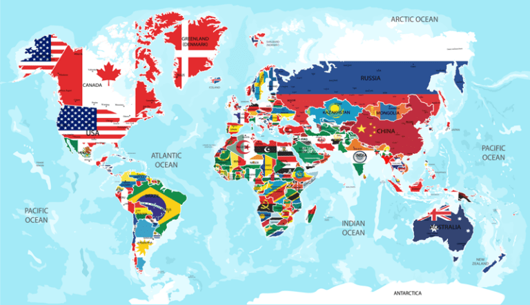 mapa mundial con cervezas y banderas