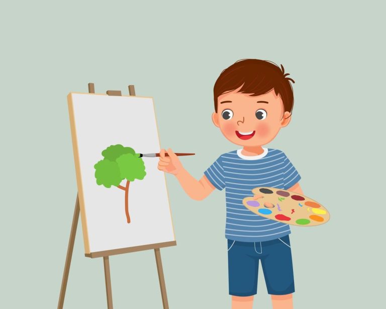 De dónde proviene la frase "La creatividad es la inteligencia divirtiéndose" 54 nino pintando en un lienzo colorido