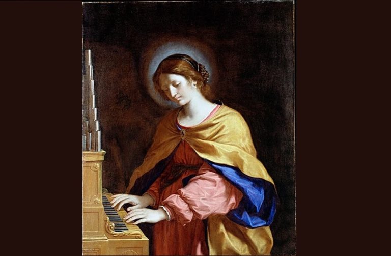 santa cecilia protegiendo a los fieles